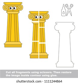 Use scissors and glue and restore the picture inside the contour. Easy educational paper game for kids. Simple kid application with Funnyy Column