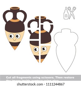 Use scissors and glue and restore the picture inside the contour. Easy educational paper game for kids. Simple kid application with Amphora