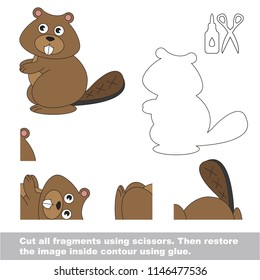 Use scissors and glue and restore the picture inside the contour. Easy educational paper game for kids. Simple kid application with Beavere