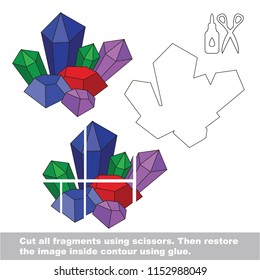 Use scissors and glue and restore the picture inside the contour. Easy educational paper game for kids. Simple kid application with Crystal deposit