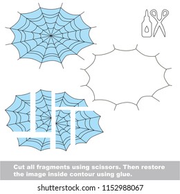 Use scissors and glue and restore the picture inside the contour. Easy educational paper game for kids. Simple kid application with Spider Web