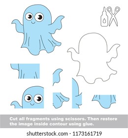 Use scissors and glue and restore the picture inside the contour. Easy educational paper game for kids. Simple kid application with Ghost