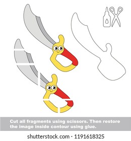 Use scissors and glue and restore the picture inside the contour. Easy educational paper game for kids. Simple kid application with funny smiley Metal Pirate Sword