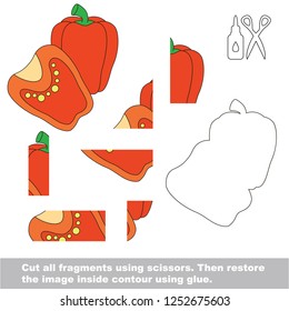 Use scissors and glue and restore the picture inside the contour. Easy educational paper game for kids. Simple kid application with Red Paprika and Slice