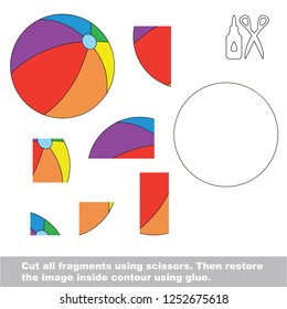 Use scissors and glue and restore the picture inside the contour. Easy educational paper game for kids. Simple kid application with Rainbow Blow Air Ball