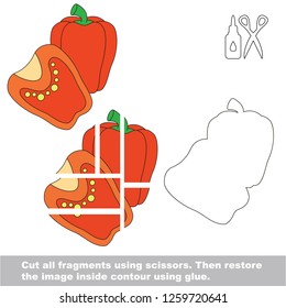 Use scissors and glue and restore the picture inside the contour. Easy educational paper game for kids. Simple kid application with Red Paprika piece