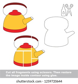 Use scissors and glue and restore the picture inside the contour. Easy educational paper game for kids. Simple kid application with Kettle