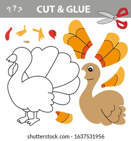 Use scissors and glue and restore the picture inside the contour. Easy educational paper game for kids. Simple kid application with Turkey