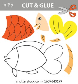 Use scissors and glue and restore the picture inside the contour. Paper game for kids. Simple kid application with Gold Fish