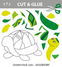 Use scissors and glue and restore the picture inside the contour. Easy educational paper game for kids. Simple kid application with Funny Turtle
