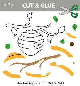 Use scissors and glue and restore the picture inside the contour. Easy educational paper game for kids. Simple kid application with hive