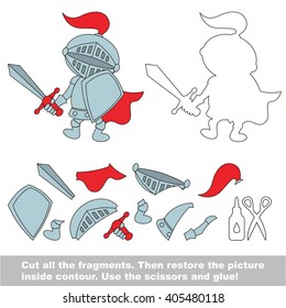 Use scissors and glue and restore the picture inside the contour. Paper game for kids. Simple kid application with Toy Knight