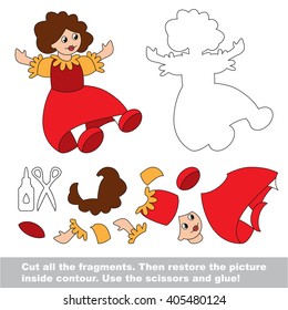 Use scissors and glue and restore the picture inside the contour. Paper game for kids. Simple kid application with Doll