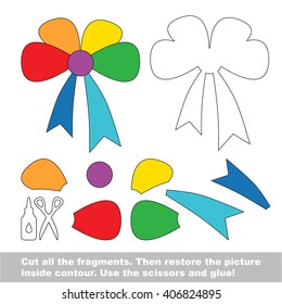 Use scissors and glue and restore the picture inside the contour. Paper game for kids. Simple kid application with Bow