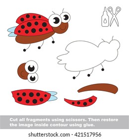 Use scissors and glue and restore the picture inside the contour. Paper game for kids. Simple kid application with Cute Ladybug.