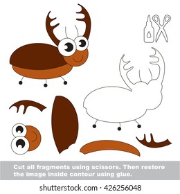 Use scissors and glue and restore the picture inside the contour. Paper game for kids. The easy level. Simple kid application with big brown bug.