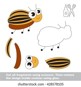 Use scissors and glue and restore the picture inside the contour. Easy educational paper game for kids. Simple kid application with Potato pest.