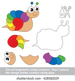 Use scissors and glue and restore the picture inside the contour. Easy educational paper game for kids. Simple kid application with Snail.
