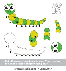 Use scissors and glue and restore the picture inside the contour. Easy educational paper game for kids. Simple kid application with Centipede.