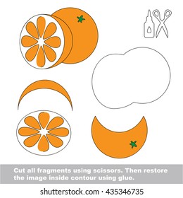 Use scissors and glue and restore the picture inside the contour. Easy educational paper game for kids. Simple kid application with Sweet Orange.