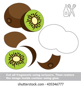 Use Scissors And Glue And Restore The Picture Inside The Contour. Easy Educational Paper Game For Kids. Simple Kid Application With Kiwifruit.