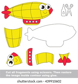 Use Scissors And Glue And Restore The Picture Inside The Contour. Easy Educational Paper Game For Kids. Simple Kid Application With Yellow Zeppelin.