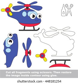 Use scissors and glue and restore the picture inside the contour. Easy educational paper game for kids. Simple kid application with Toy Helicopter.