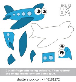 Use scissors and glue and restore the picture inside the contour. Easy educational paper game for kids. Simple kid application with Toy Aircraft.