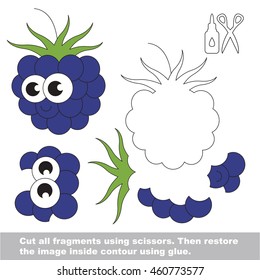 Use scissors and glue and restore the picture inside the contour. Easy educational paper game for kids. Simple kid application with Blackberry