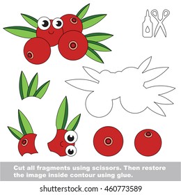Use scissors and glue and restore the picture inside the contour. Easy educational paper game for kids. Simple kid application with Cranberry