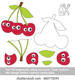 Use scissors and glue and restore the picture inside the contour. Easy educational paper game for kids. Simple kid application with Funny Cherry