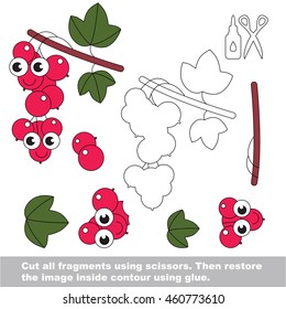 Use scissors and glue and restore the picture inside the contour. Easy educational paper game for kids. Simple kid application with Funny red currant