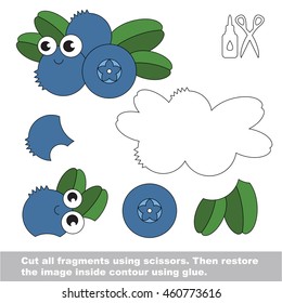Use scissors and glue and restore the picture inside the contour. Easy educational paper game for kids. Simple kid application with Blueberry