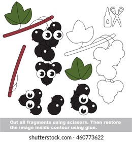 Use scissors and glue and restore the picture inside the contour. Easy educational paper game for kids. Simple kid application with Blackcurrant