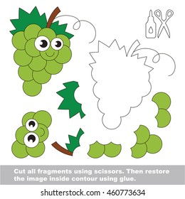 Use scissors and glue and restore the picture inside the contour. Easy educational paper game for kids. Simple kid application with White Grapes.