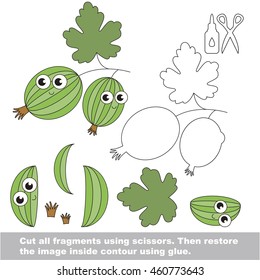 Use scissors and glue and restore the picture inside the contour. Easy educational paper game for kids. Simple kid application with Blackcurrant