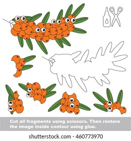 Use scissors and glue and restore the picture inside the contour. Easy educational paper game for kids. Simple kid application with Buck Thorn Branch