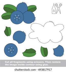 Use scissors and glue and restore the picture inside the contour. Easy educational paper game for kids. Simple kid application with Sweet Blueberry