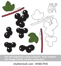 Use scissors and glue and restore the picture inside the contour. Easy educational paper game for kids. Simple kid application with Black Currant