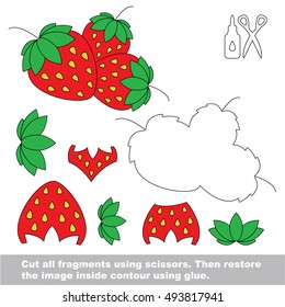 Use scissors and glue and restore the picture inside the contour. Easy educational paper game for kids. Simple kid application with Sweet Strawberry