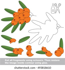 Use scissors and glue and restore the picture inside the contour. Easy educational paper game for kids. Simple kid application with the Buck thorn