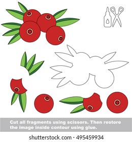 Use scissors and glue and restore the picture inside the contour. Easy educational paper game for kids. Simple kid application with Red Cranberry