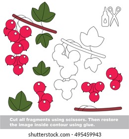 Use scissors and glue and restore the picture inside the contour. Easy educational paper game for kids. Simple kid application with Red Currant