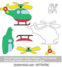 Use scissors and glue and restore the picture inside the contour. Easy educational paper game for kids. Simple kid application with Copter