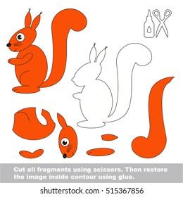 Use scissors and glue and restore the picture inside the contour. Easy educational paper game for kids. Simple kid application with Cute Squirrel.