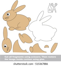 Use scissors and glue and restore the picture inside the contour. Easy educational paper game for kids. Simple kid application with Rabbit.