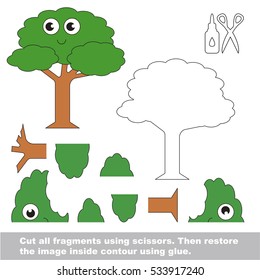 Use scissors and glue and restore the picture inside the contour. Easy educational paper game for kids. Simple kid application with Funny Tree.