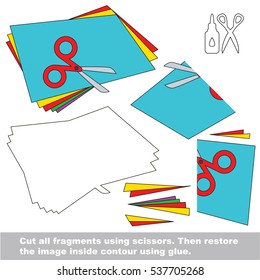 Use scissors and glue and restore the picture inside the contour. Easy educational paper game for kids. Simple kid application with Applique.