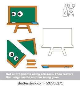 Use scissors and glue and restore the picture inside the contour. Easy educational paper game for kids. Simple kid application with Green Board