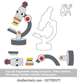 Use scissors and glue and restore the picture inside the contour. Easy educational paper game for kids. Simple kid application with Microscope